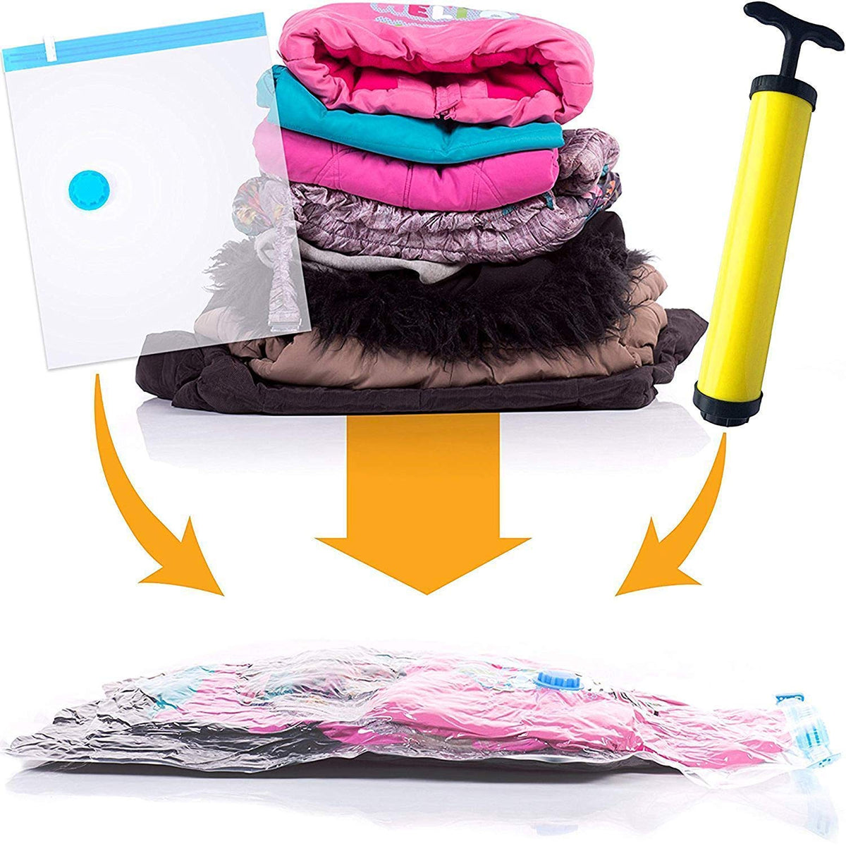 Sakoraware Space Saver Vacuum Compression Air Bag (Medium, 50x60cm, Pack of 3) with Ziplock for Travel and Home Storage, Reusable, White