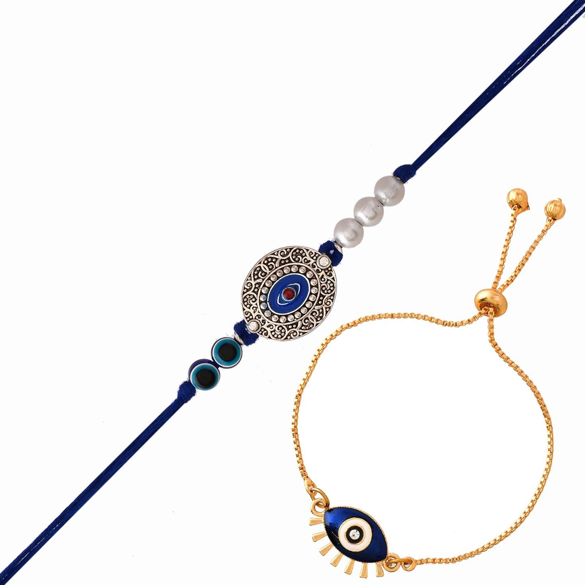 CraftVatika Bhaiya Bhabhi Evil Eye Rakhi Magnet Combo Set for Brother Designer Rakhi for Unisex Adult Rakshabandhan Bracelet Evil Eye Hand Set with Gift C1- Evi