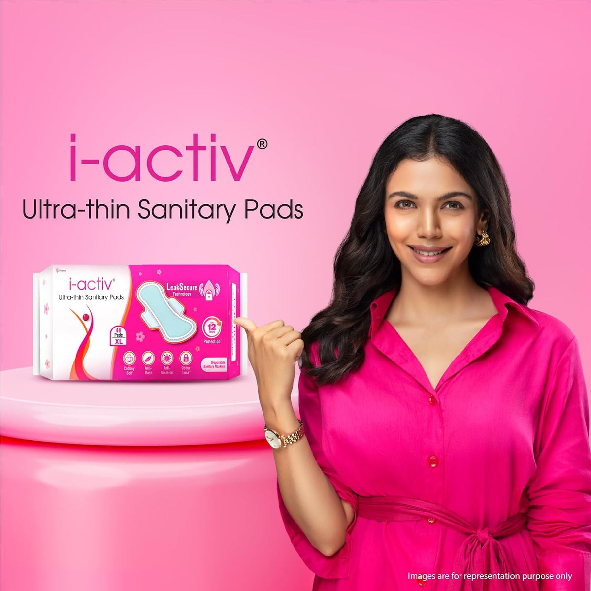 I activ Ultra Thin Sanitary Pads for Women XXL | 40 Pads | Anti-Rash Anti-Bacterial Cottony Soft Sanitary Napkins | No Nasties | Upto 12 Hours Heavy Flow Leak P