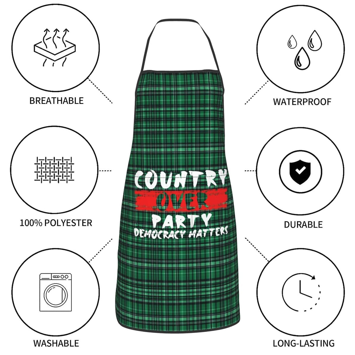 Country Over Party, Democracy Matters Apron for cooking with Pockets Women Men Kitchen Chef Funny Aprons