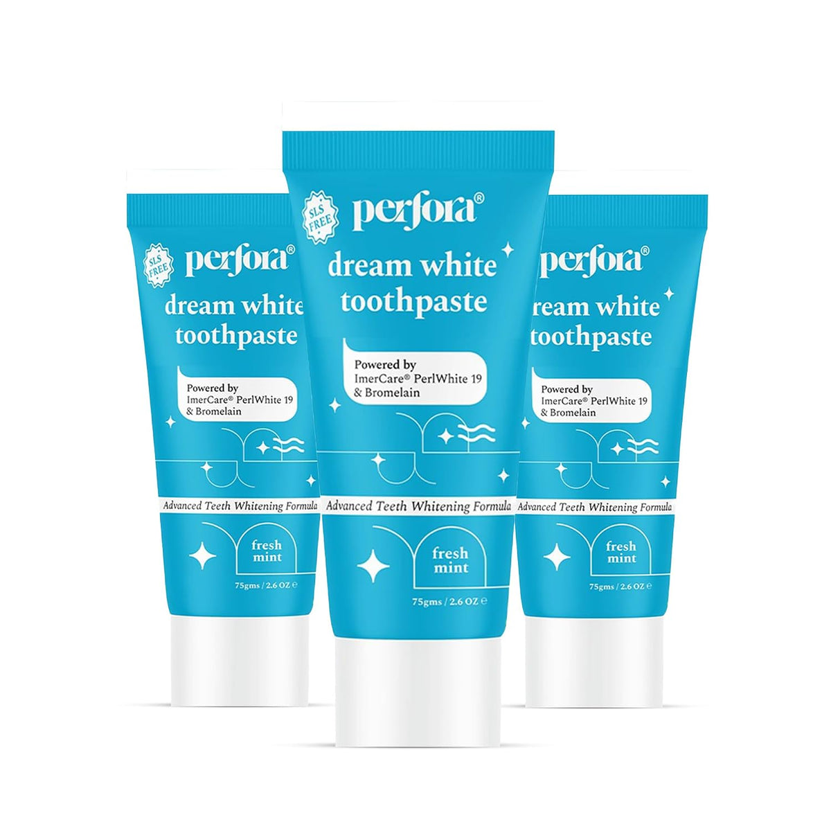 Perfora Dream Whitening Toothpaste - 75 gms (Pack of 3) | Instant Teeth Whitening for Kids & Adults | Made Safe Certified SLS Free & No Artificial Sweeteners |