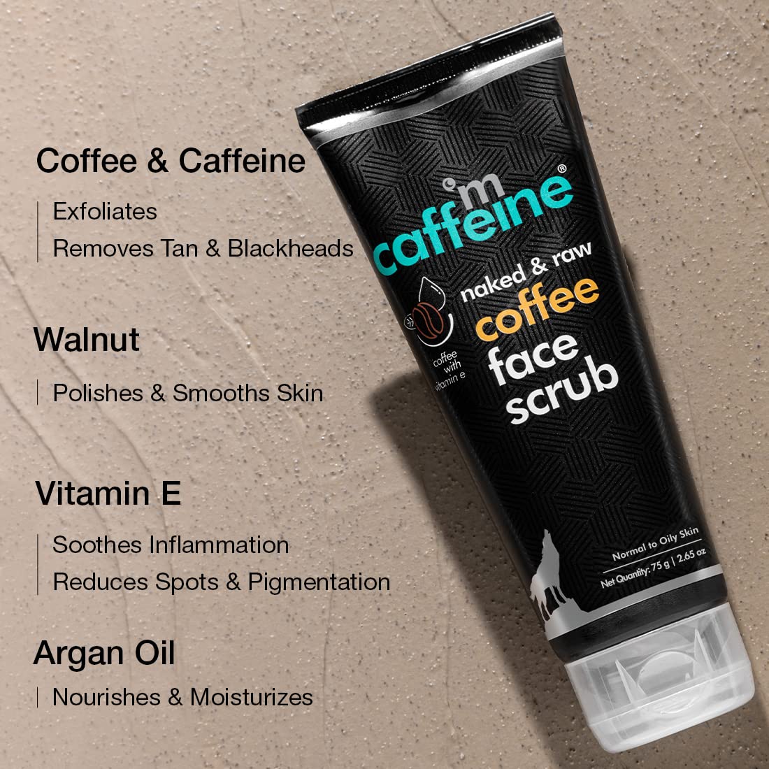 mCaffeine Coffee Tan & Dead Skin Removal Face Scrub (75gm)|Caffeine & Walnut Scrub for Face|Exfoliating & Brightening Scrub|Blackhead Remover,Whitehead Remover,