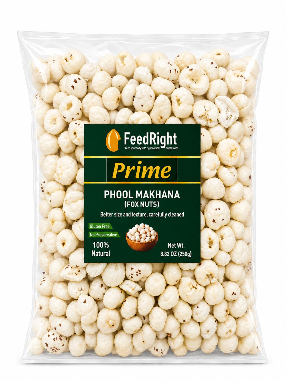 FeedRight Prime Large size ORGANIC Handpicked Phool Makhana | No small size mix | Crunchy Makhana, Light Healthy Natural Snack | Fox Nuts | Lotus Seeds | Rich i