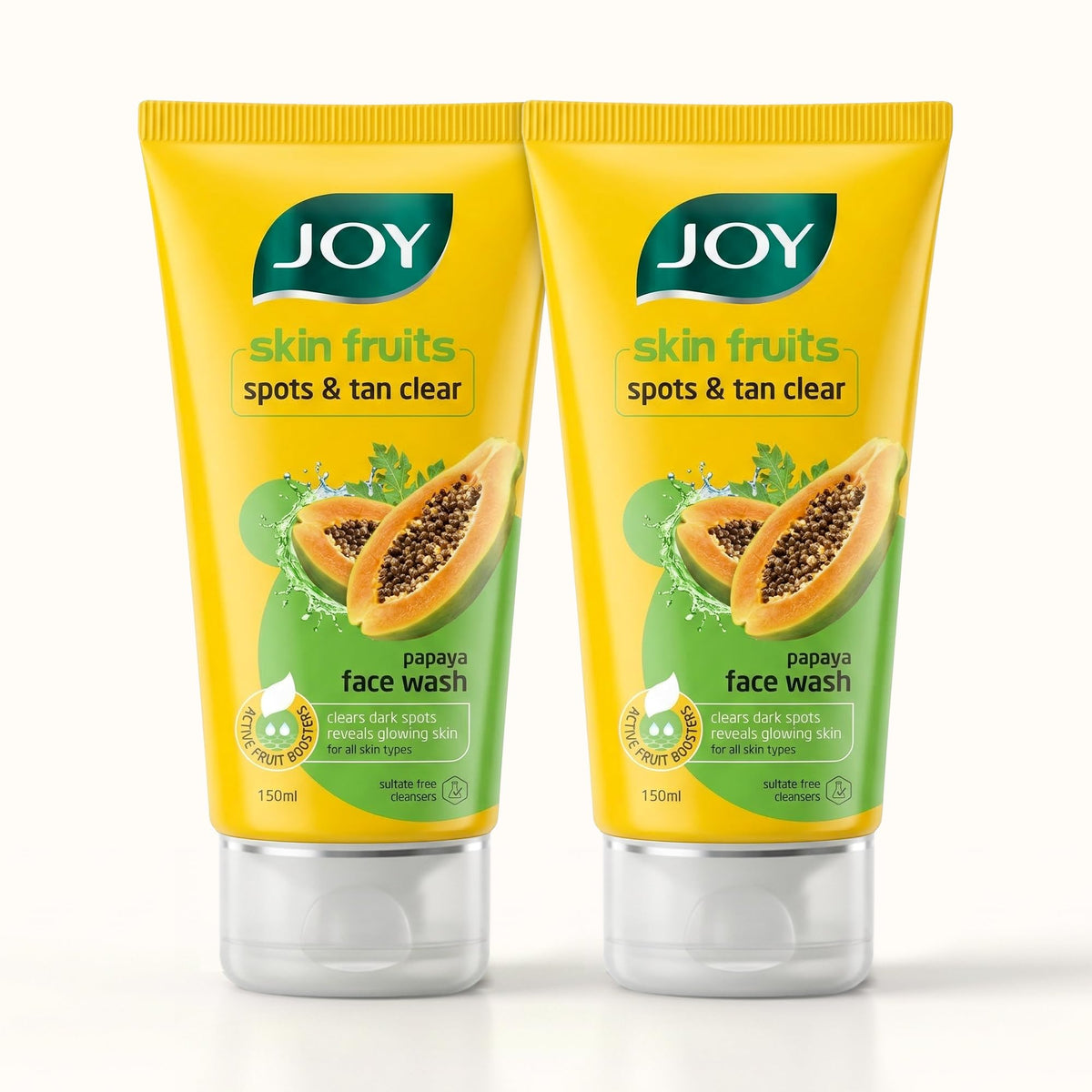 Joy Skin Fruits Spots & Tan Clear Face Wash 150ml x2 | Enriched with Papaya & Vitamin C + A | For Healthy Glowing skin | Suitable for All Skin Types Fresh 150 m