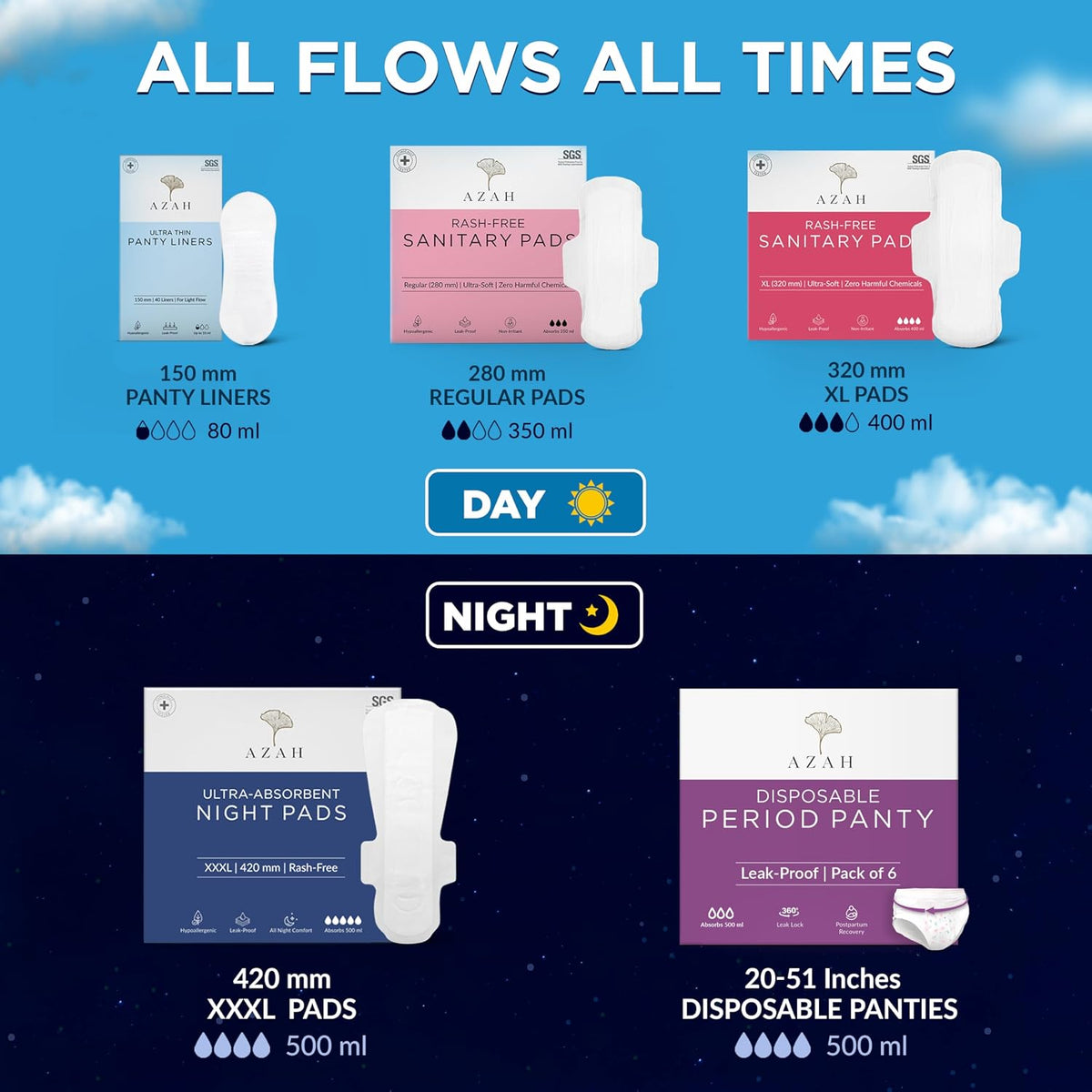 AZAH XXXL Sanitary Pads for Women for Heavy Flow | Pack of 12 Box of 12