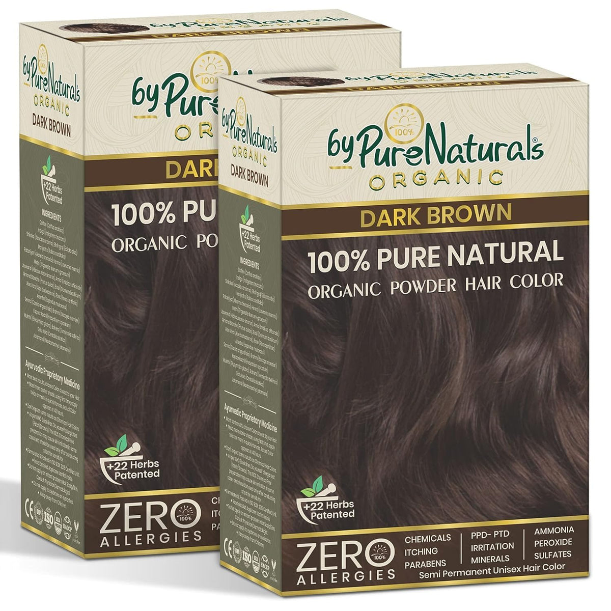 byPureNaturals 100% Organic Hair Colour Powder 3N Dark Brown 60gm- Pack of 2 | Safest Beard Colour for Men | Natural Hair Colour for Women & Men 60 g (Pack of 2