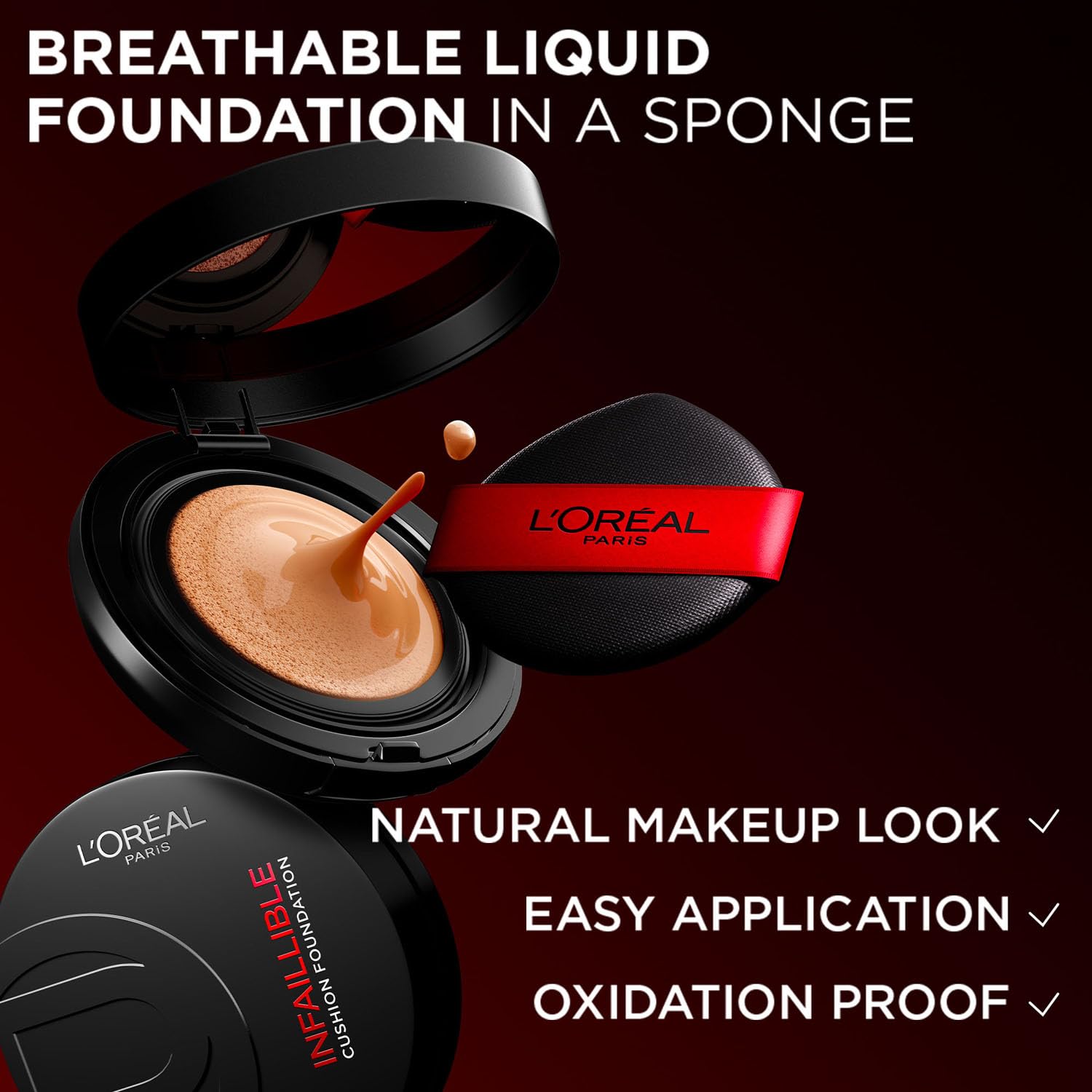 L'Oreal Paris Infallible Cushion Foundation, 24Hr Full Coverage, Glass-skin finish, No Oxidation, Shade 260, 11g