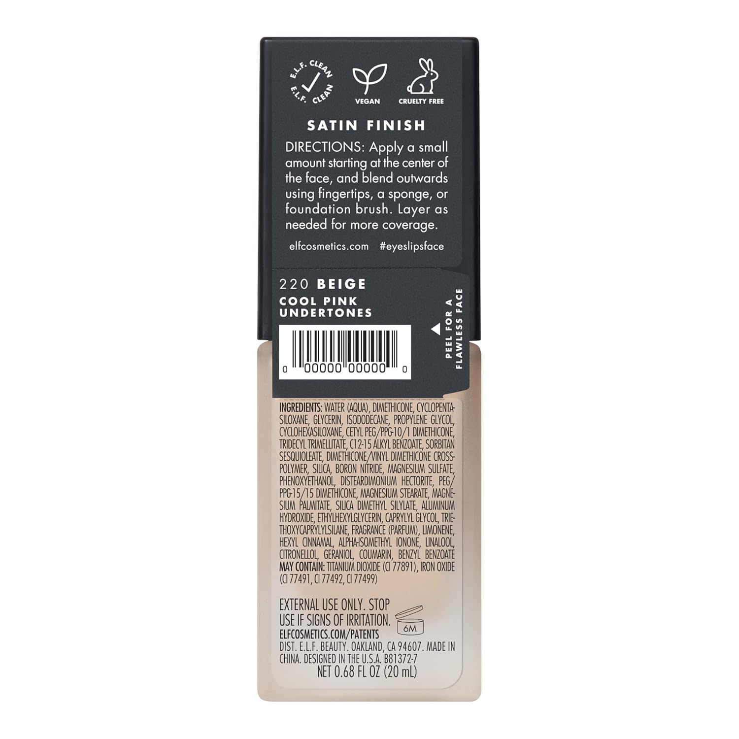 e.l.f. Flawless Satin Foundation, Lightweight & Medium Coverage, Semi-Matte Finish, Vegan & Cruelty-Free, Beige, 0.68 Fl Oz (20mL)