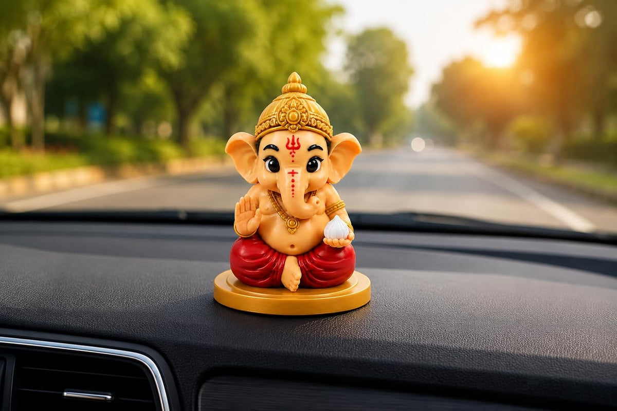 VASPAR Cute Baby Ganesha Idol for Car Dashboard | Premium Lord Ganesh Murti | Mini Ganpati Statue for Home Decor, Office Desk & Pooja Room | Spiritual Gift | Re