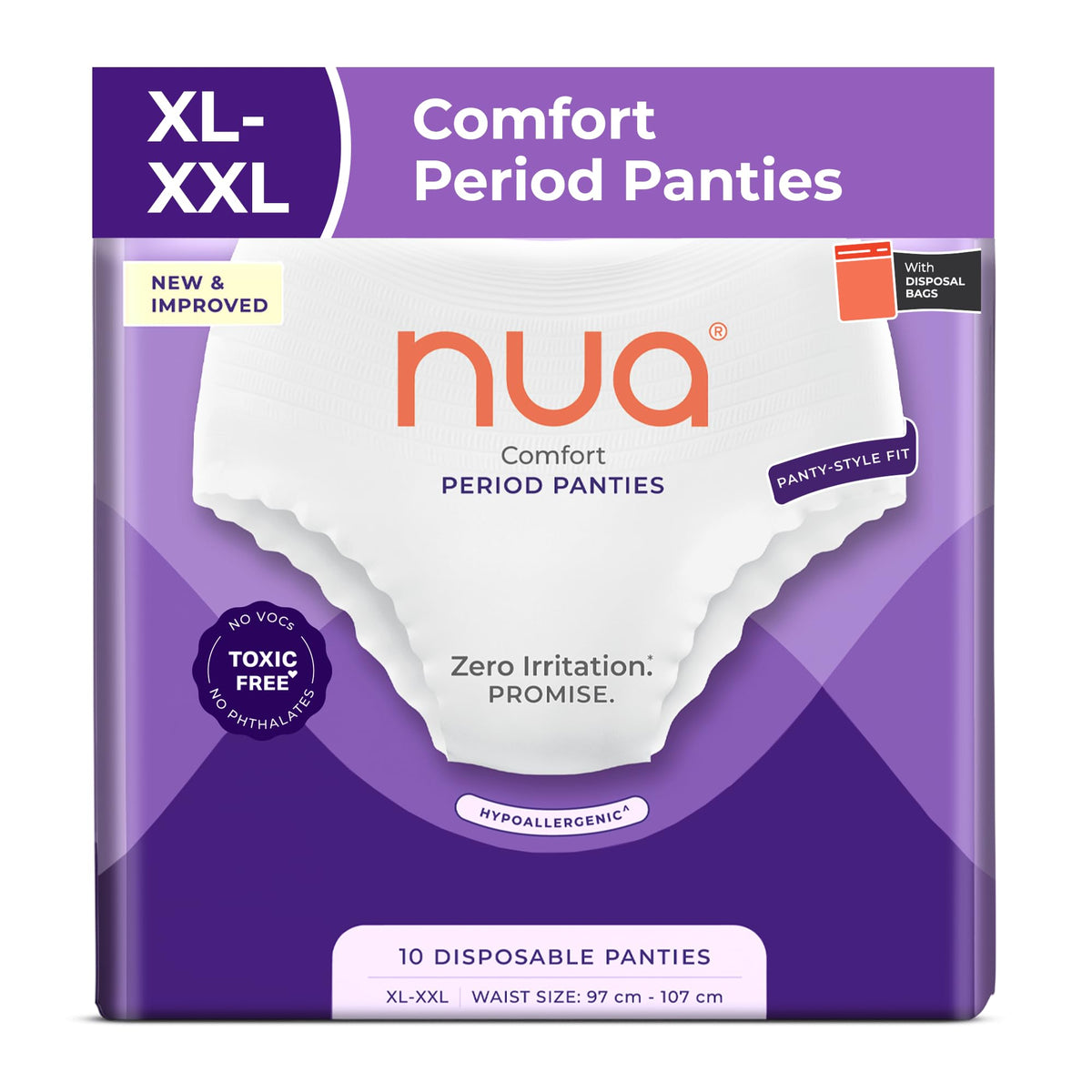 Nua Comfort Disposable Period Panties (XL-XXL) | Pack of 10 Panties | Disposable | 360° Coverage | Zero Irritation | 4x Comfort | For Heavy Flow | No rashes | L
