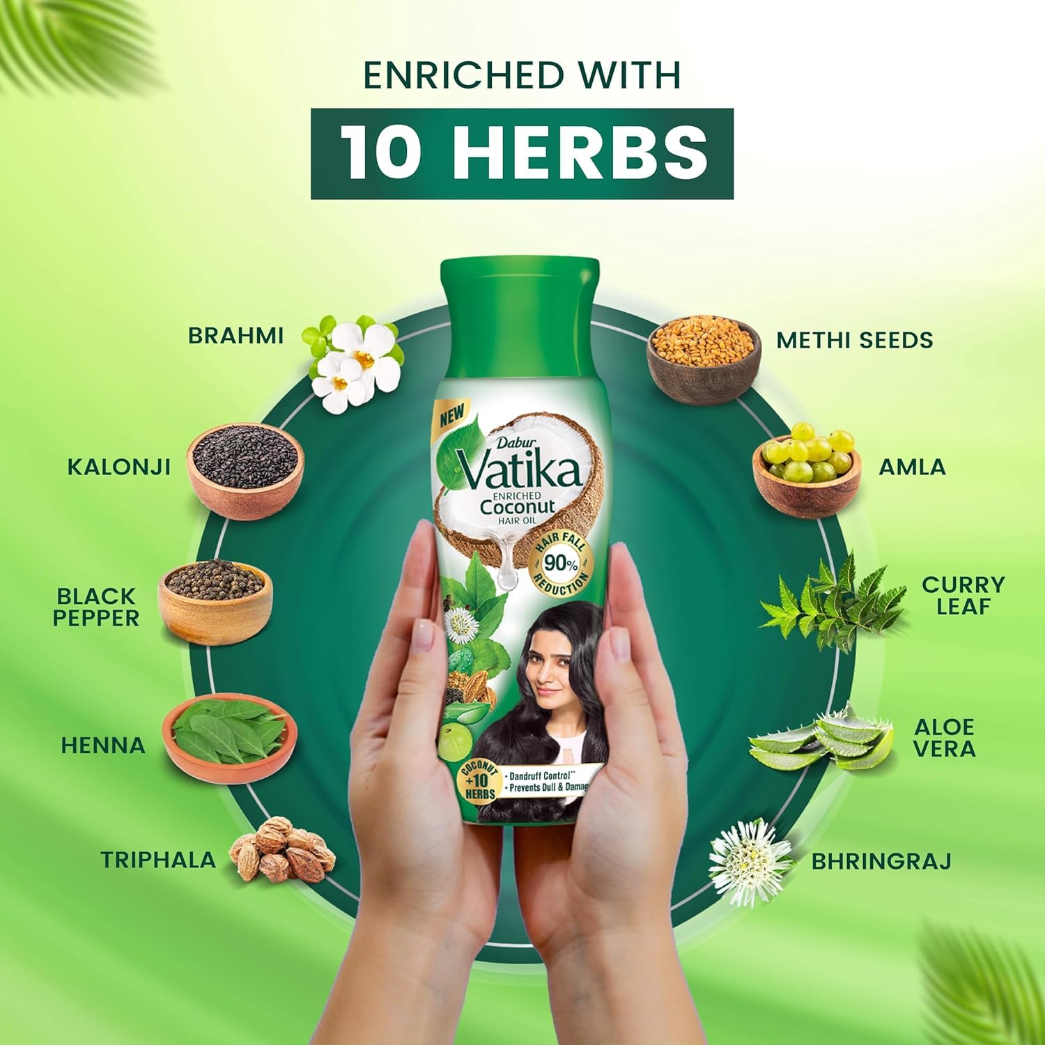 Dabur Vatika Enriched Coconut Hair Oil - 405 ml | For Strong, Thick & Shiny Hair | Good for Scalp Health | Enriched with 10 Herbs