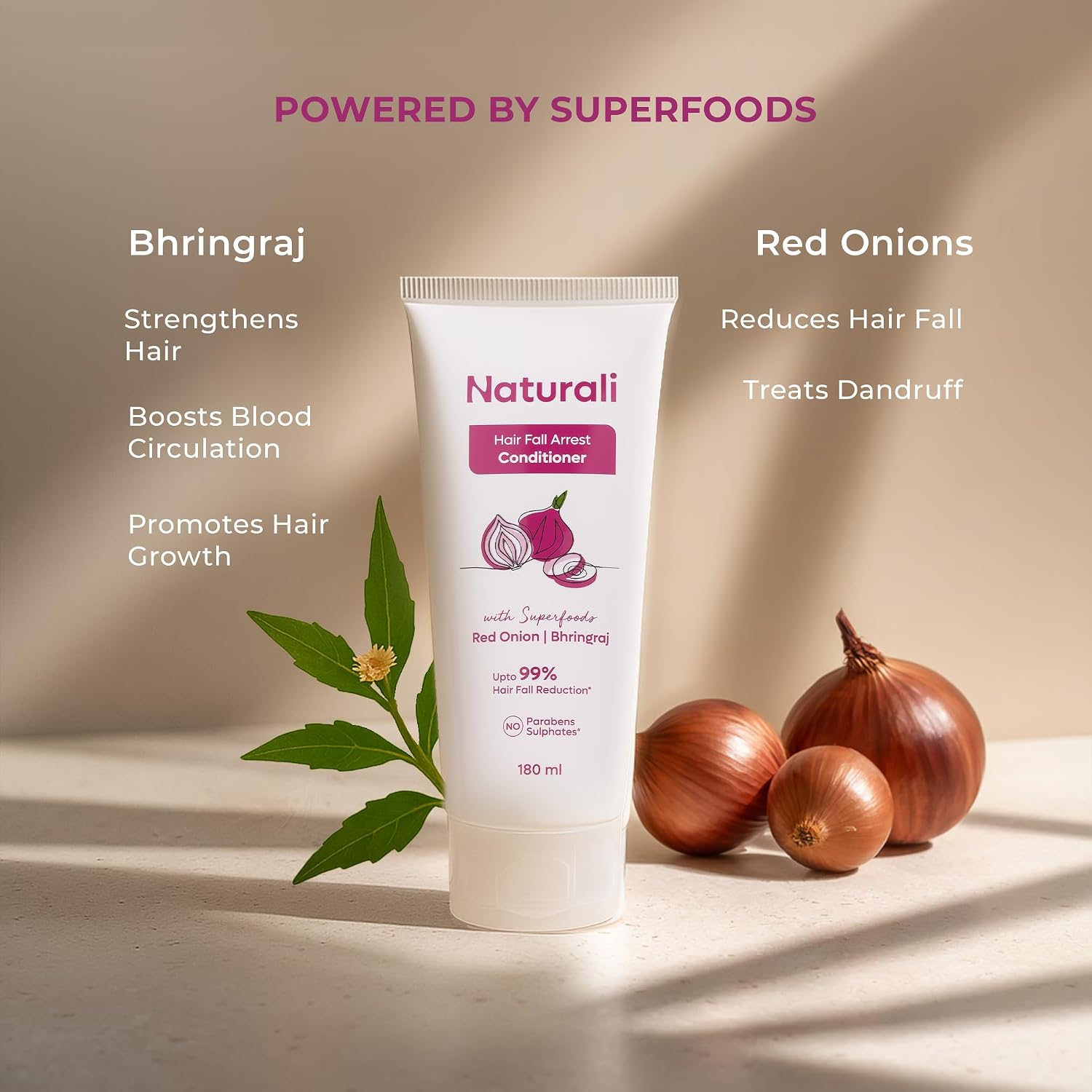 Naturali Hairfall Arrest Conditioner with Red Onion & Bhringraj | Sulphate & Paraben-Free Conditioner For Women & Men | Tames Dry, Frizzy Hair | Nourishes, Detangles & Strengthens Hair |180 ml