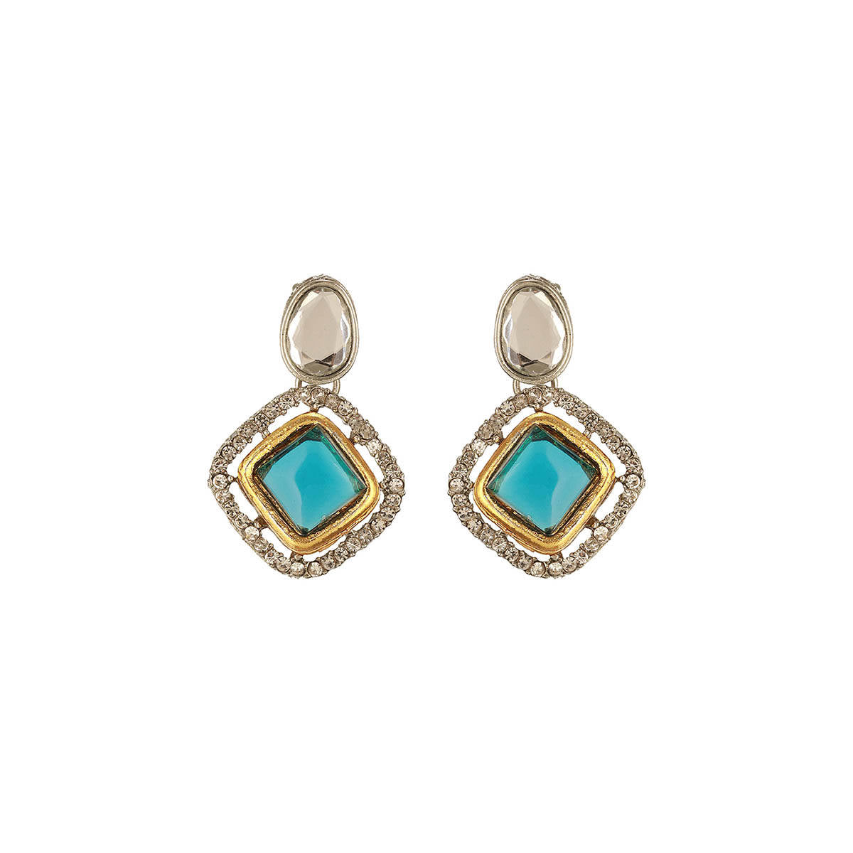 Aatmana Gold-Plated Aqua Blue Austrian Diamond Studded and Beaded Jewellery Set with Maangtikka