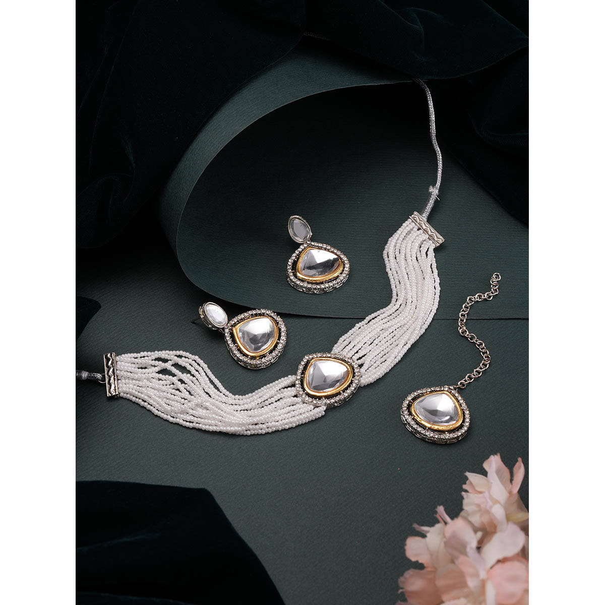 Aatmana Gold-Plated Austrian Diamond Studded and Beaded Jewellery Set with Maangtikka