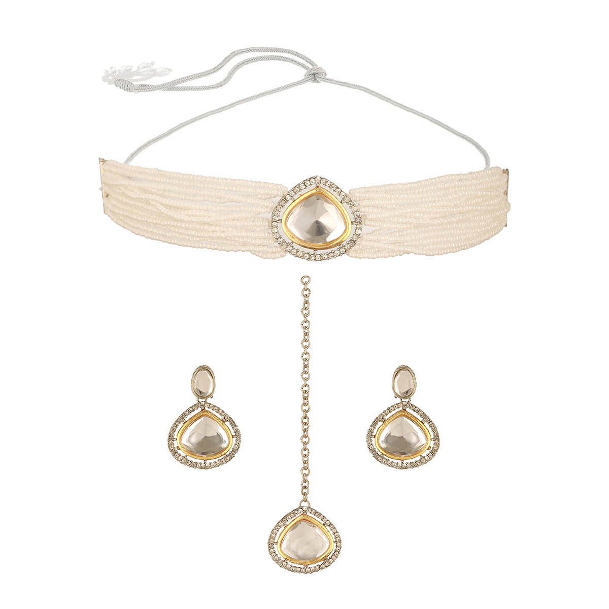 Aatmana Gold-Plated Austrian Diamond Studded and Beaded Jewellery Set with Maangtikka
