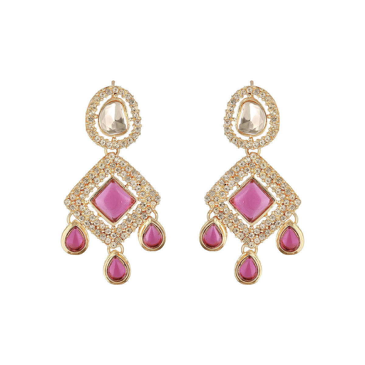 Aatmana Gold Plated Pink Kundan Studded and Beaded Jewellery Set with Maangtikka