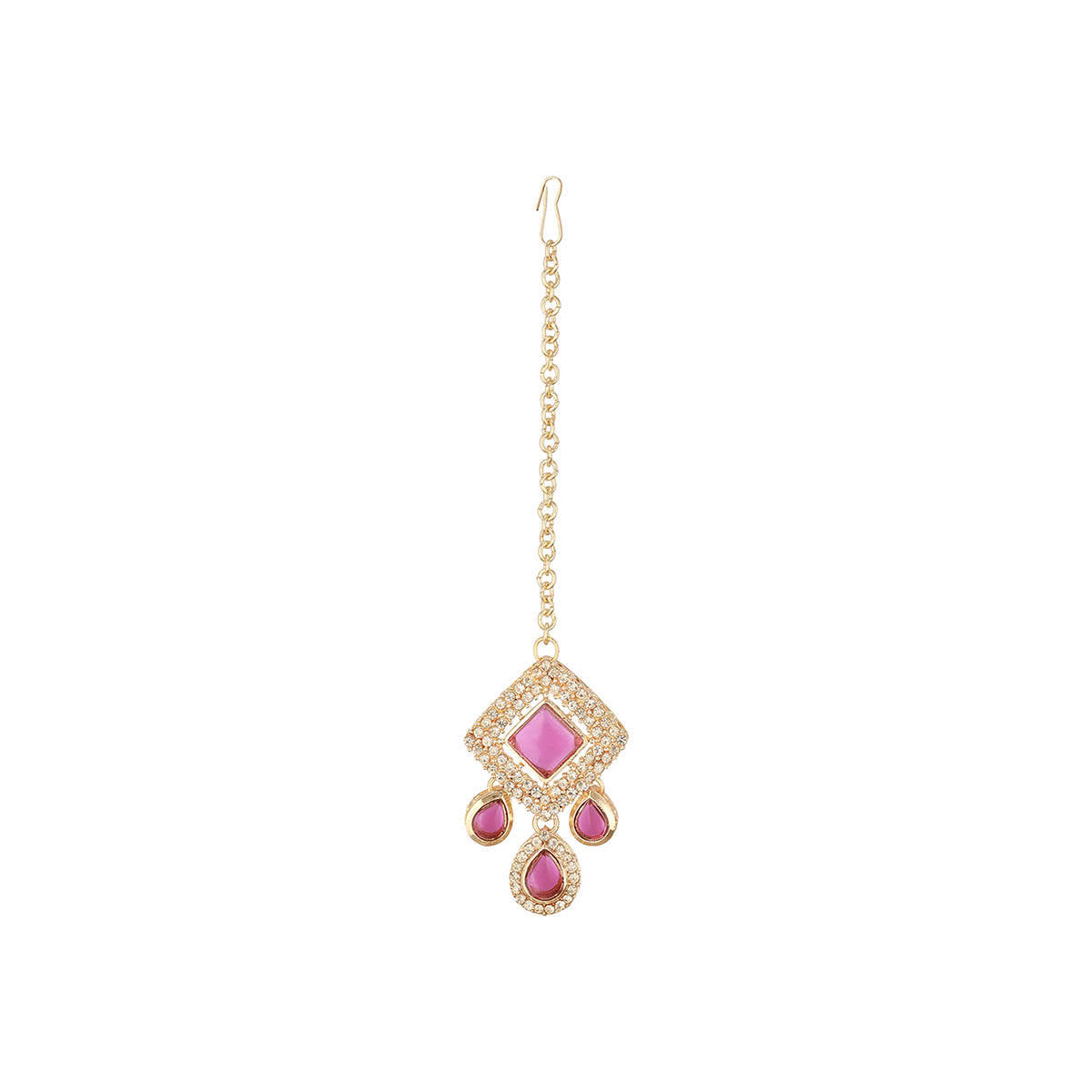 Aatmana Gold Plated Pink Kundan Studded and Beaded Jewellery Set with Maangtikka