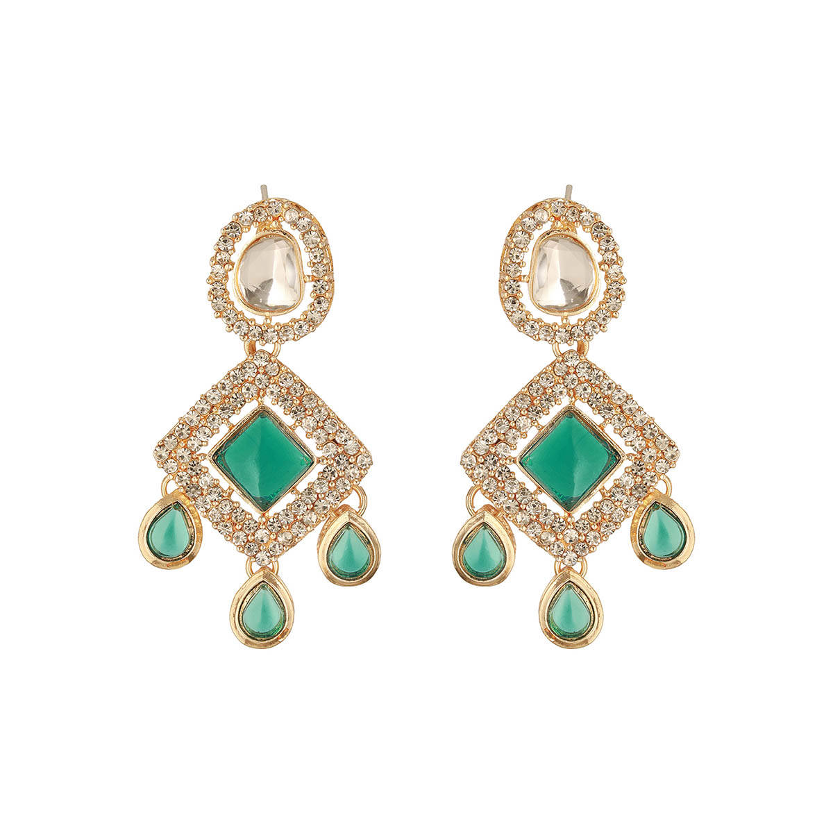 Aatmana Gold Plated Green Kundan Studded and Beaded Jewellery Set with Maangtikka