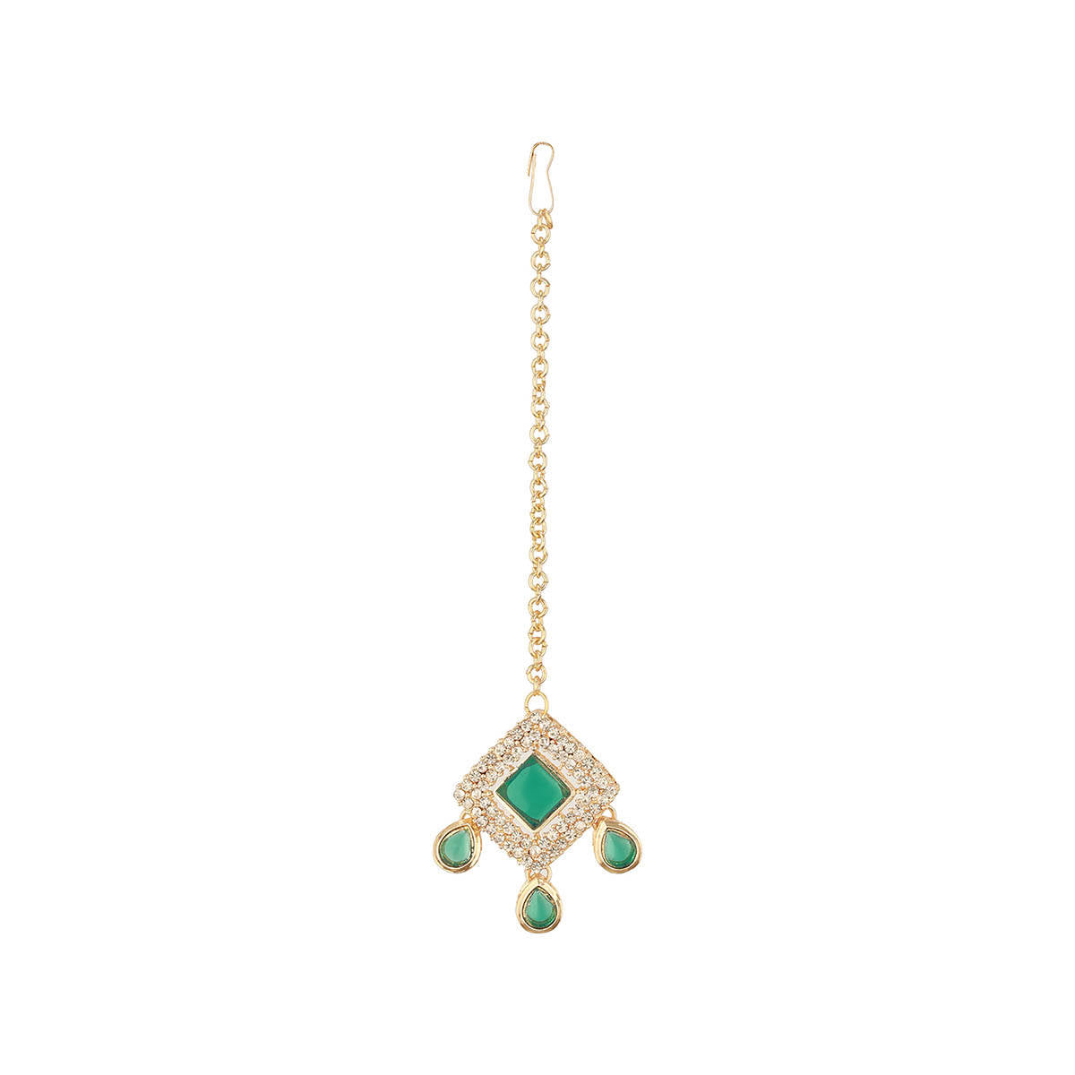 Aatmana Gold Plated Green Kundan Studded and Beaded Jewellery Set with Maangtikka