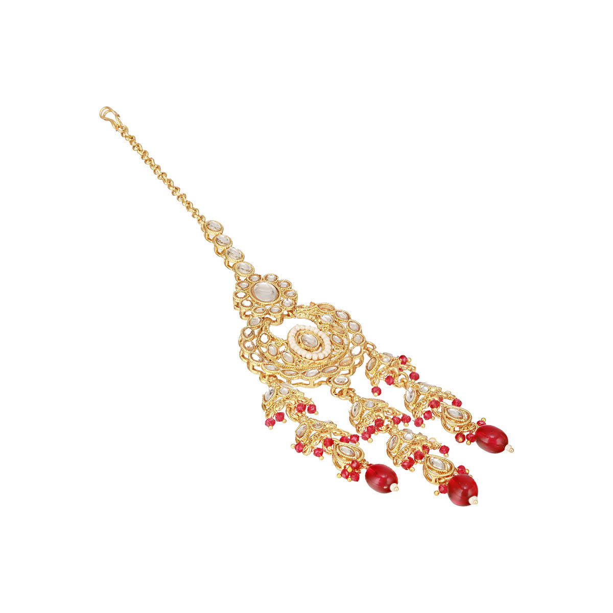 Aatmana 18K Gold-Plated Red and White Kundan Studded and Beaded Handcrafted Jewellery Set