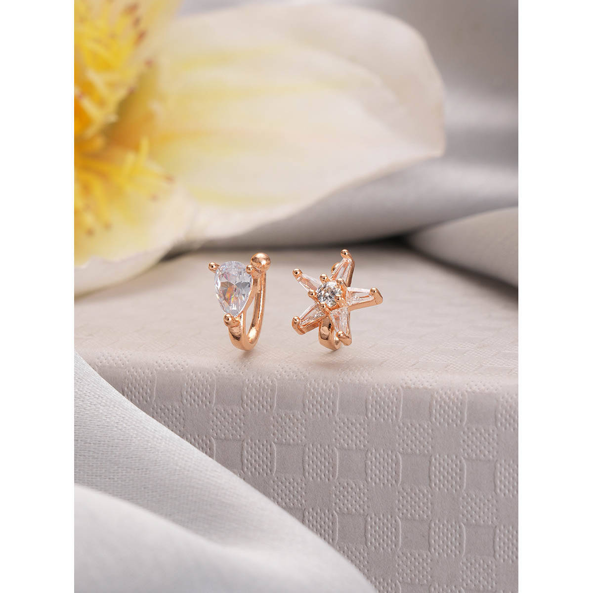 Aatmana Set Of 2 Rose Gold-Plated and White Ad-Studded Nosepins