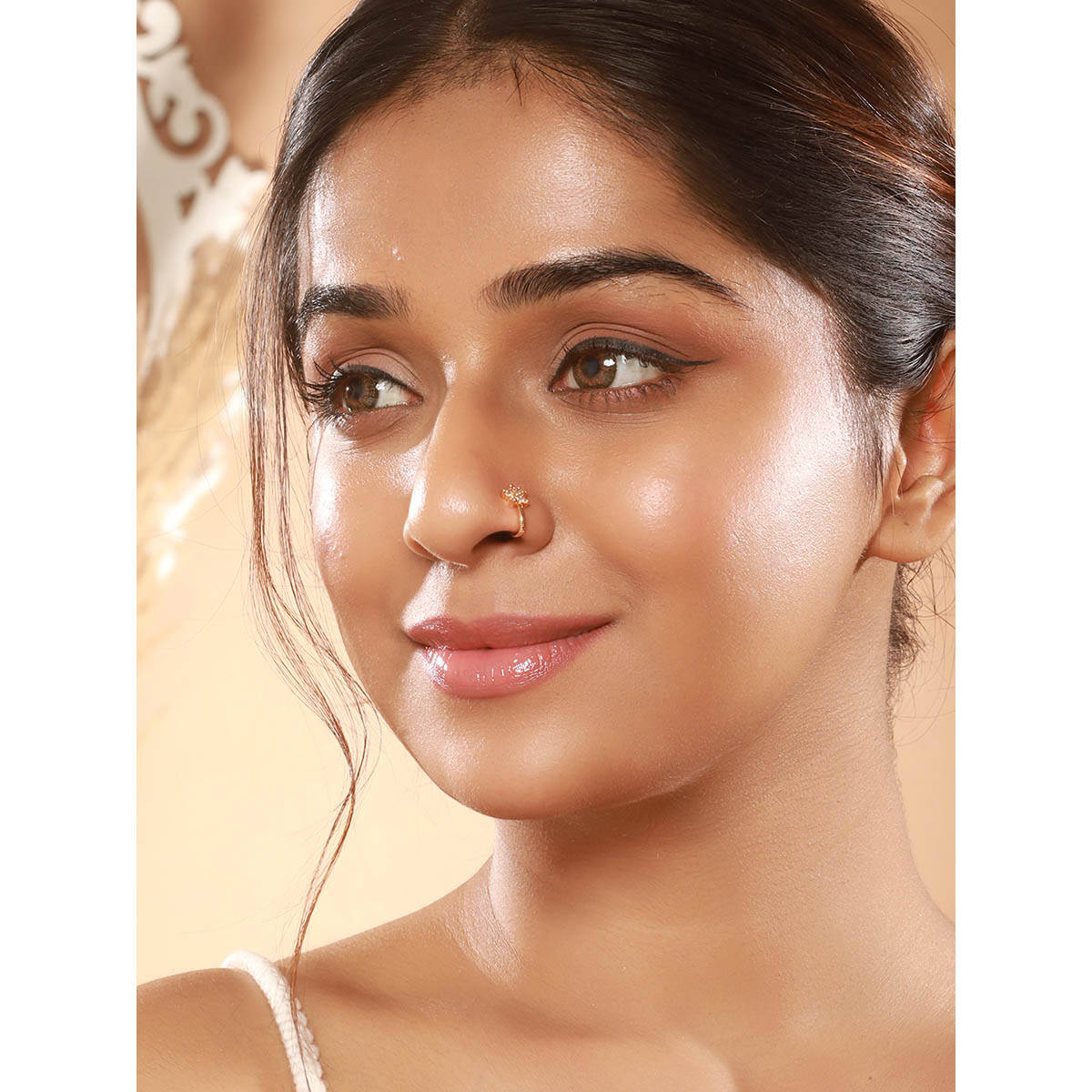 Aatmana Set Of 2 Rose Gold-Plated and White Ad-Studded Nosepins