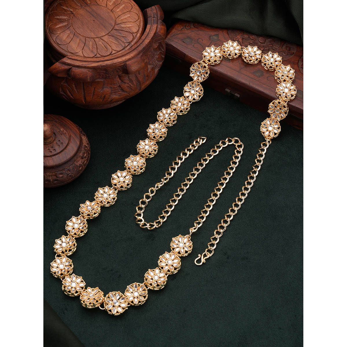 Aatmana Gold-Plated and White Kundan Studded and Beaded Traditional Kamarbandh