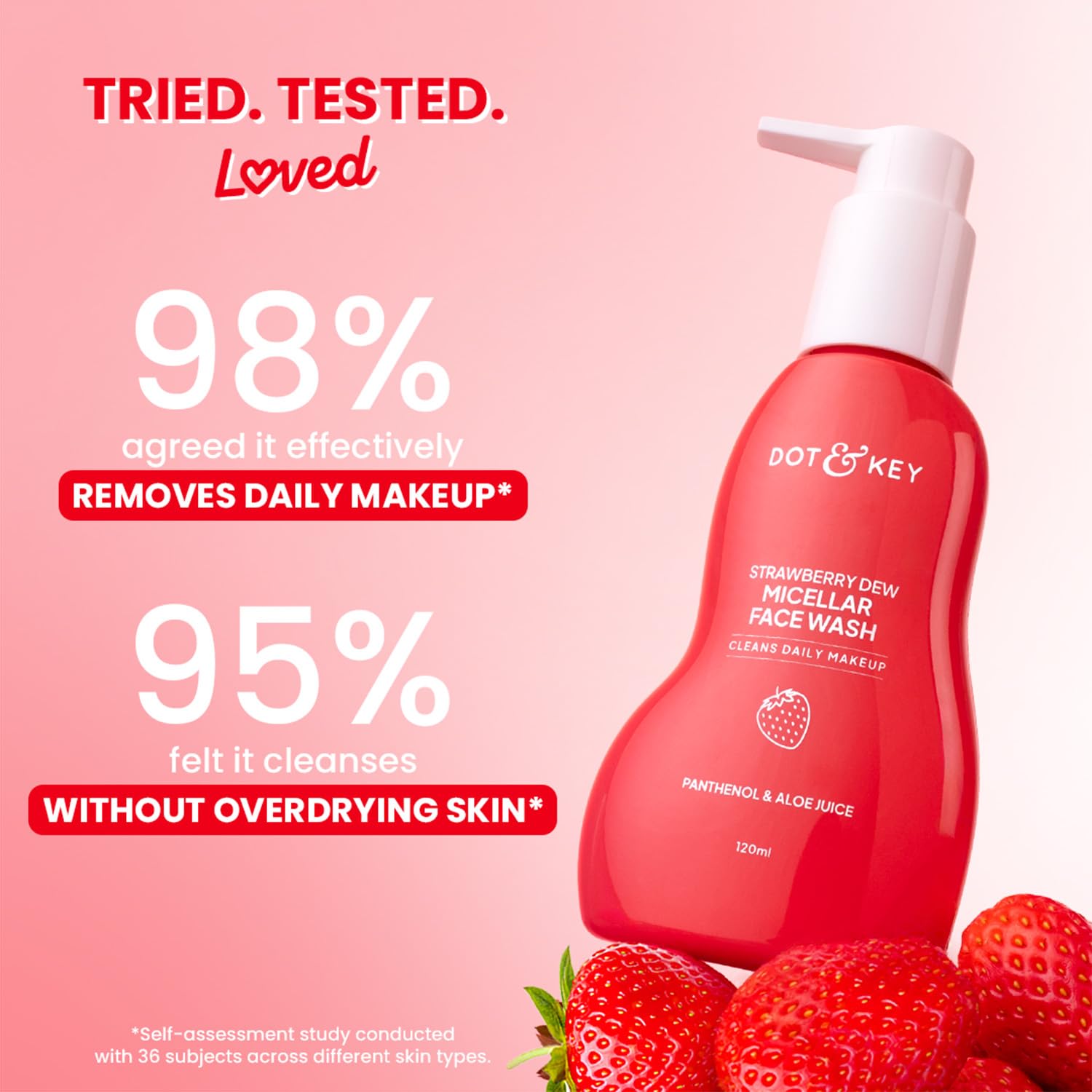 Dot & Key Strawberry Dew Micellar Face Wash, Cleanses Daily Makeup, Non-Drying & Soap-Free Formula, With Panthenol & Aloe Vera Juice, Removes Excess Oil & Dirt, Hydrates & Soothes Skin, Sulphate-Free- 120ml