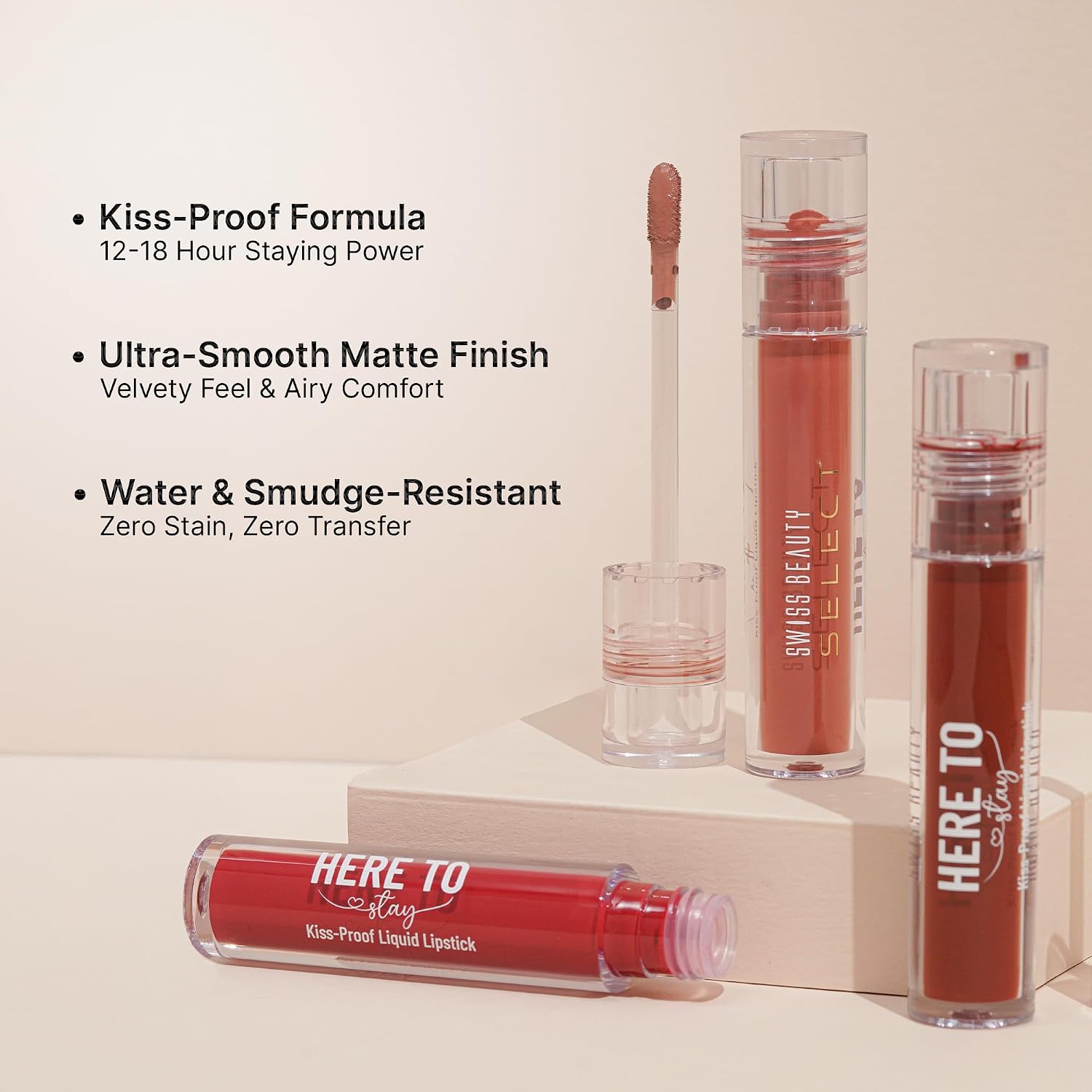Swiss Beauty Select Here To Stay Liquid Matte Lipstick with Kiss-Proof Formula | Infused with Vitamin E | Non-Transfer, Smudgeproof | 12-18 Hrs Stay | Shade - Bare Nude, 3ml |