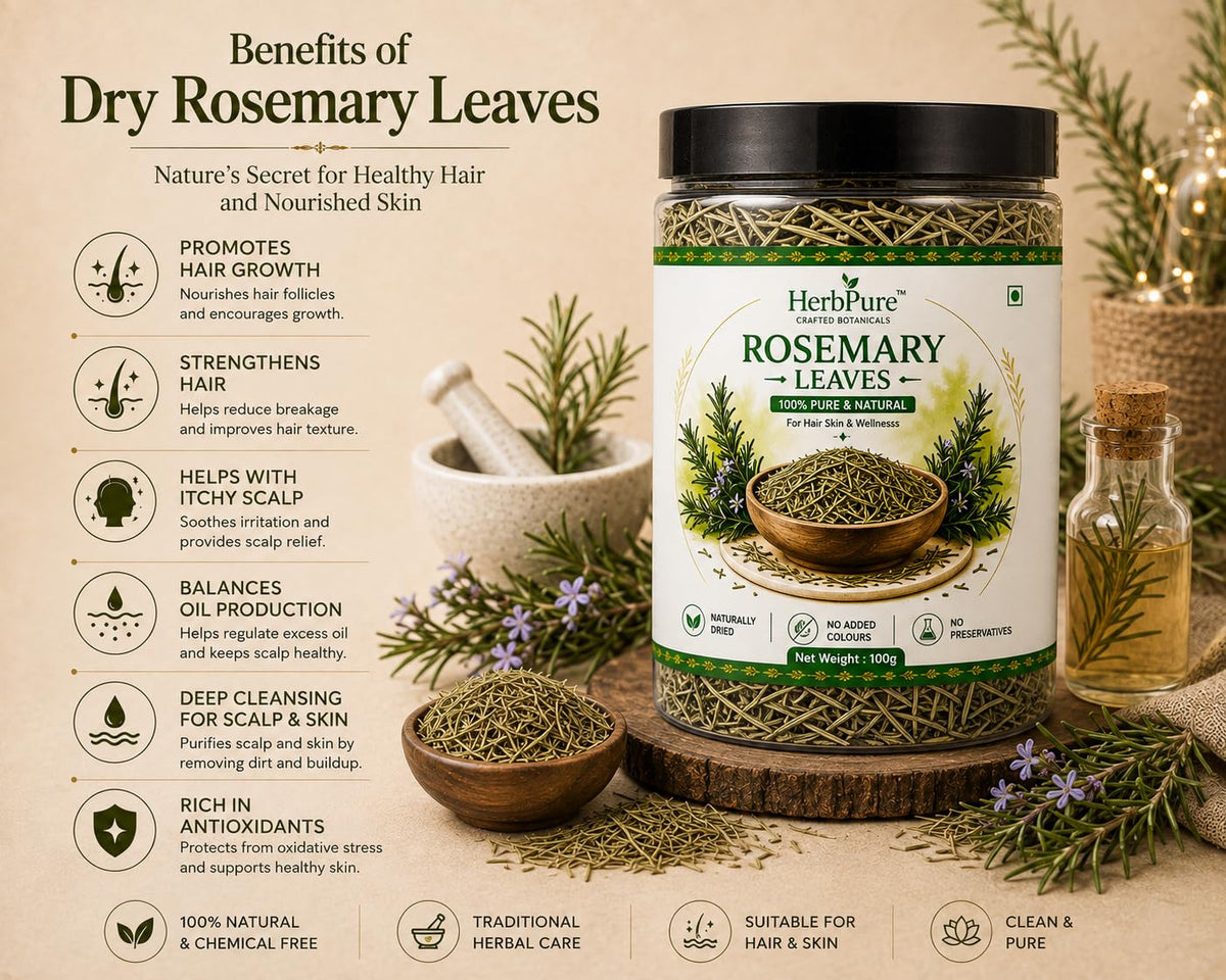 HerbPure Dry Rosemary Leaves 100g | 100% Natural | For Hair & Skin