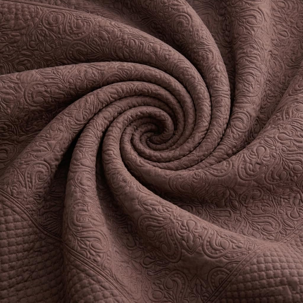 HOMETHREADS Premium Embroidered Cotton Sofa Cover Mat with PVC Backing for Non-Slip Comfort (Brown, 5 Seater | 70x230cm) 5 Seater | 70x230cm Brown