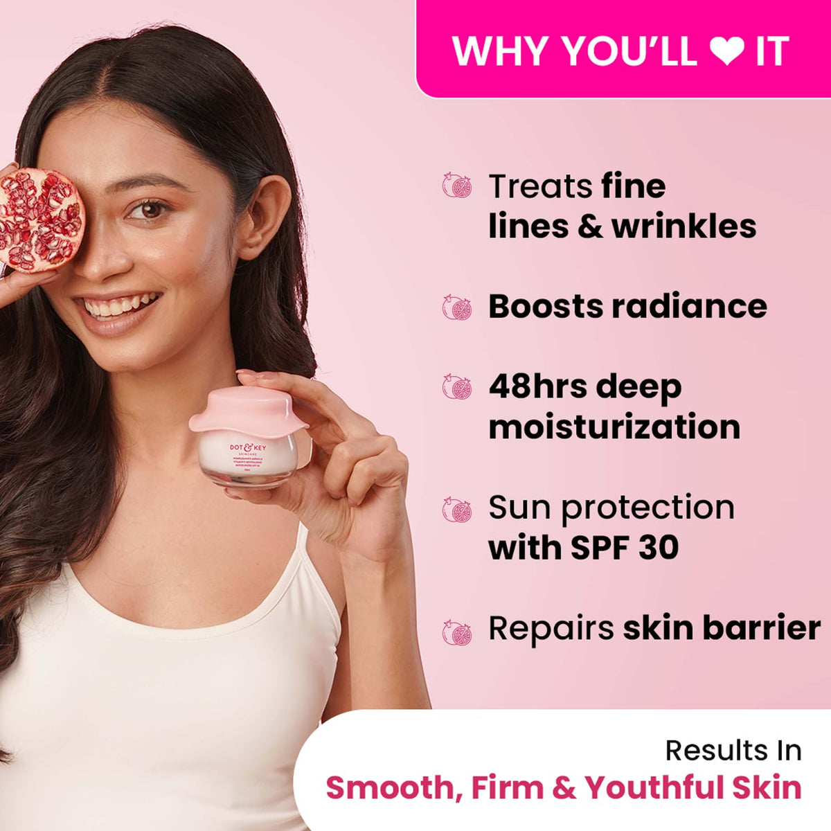 DOT & KEY Pomegranate + Multi-Peptide Anti Aging Cream With Spf 30 For Sun Protection|Reduces Fine Lines&Wrinkles|48Hr Intense Moisturization|Boosts Collagen|Fo