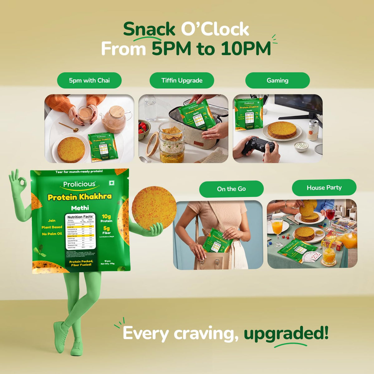 Prolicious Healthy Protein Khakhra| 34g Protein & 17g Fibre Per Pack Per Pack |Vegan Snack|Jain| No Maida |No Palm Oil| 170g (Pack of 4) |Methi Methi 170 g (Pac