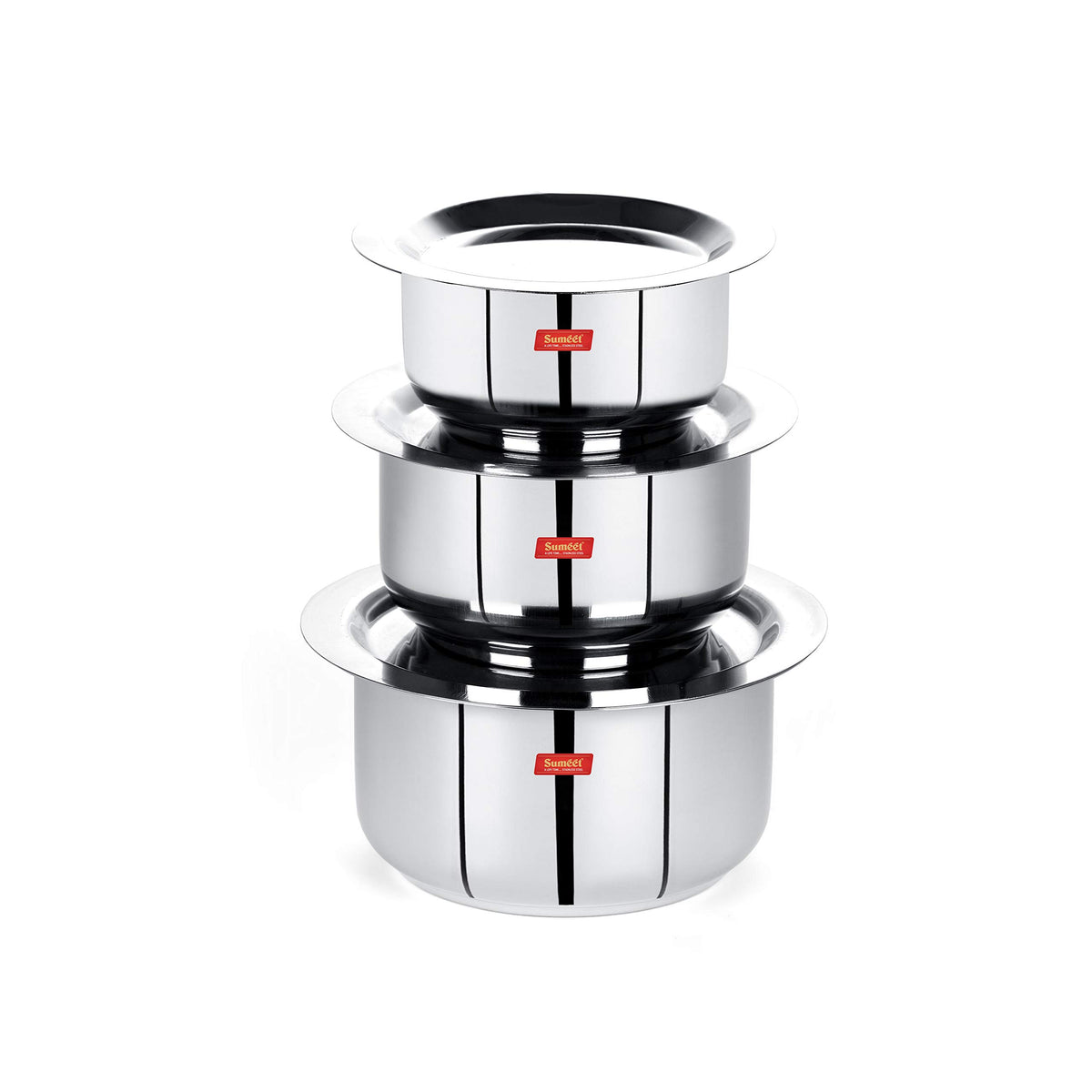 Sumeet Stainless Steel Tope/patila/cookware with Lids, 370, 550, 800ml, 3 Piece (Steel) Set of 3 Pieces with Lids (370 ml, 550 ml, 800 ml)