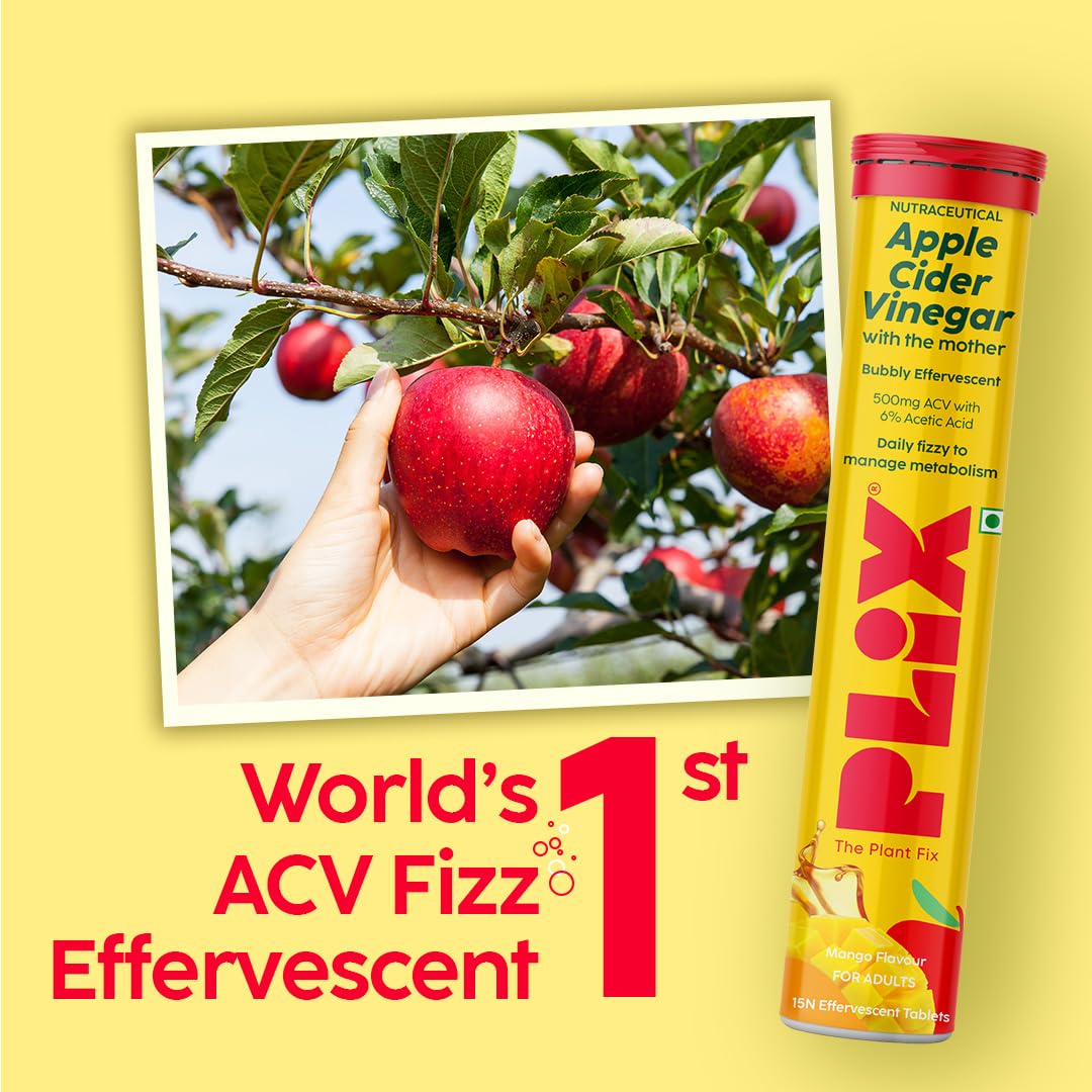 PLIX - THE PLANT FIX Apple Cider Vinegar Effervescent Mini | Vitamin B6 & B12 | Pack of 3 (Mango), 9 Tablets | No Added Sugar | Easy to Carry & Consume