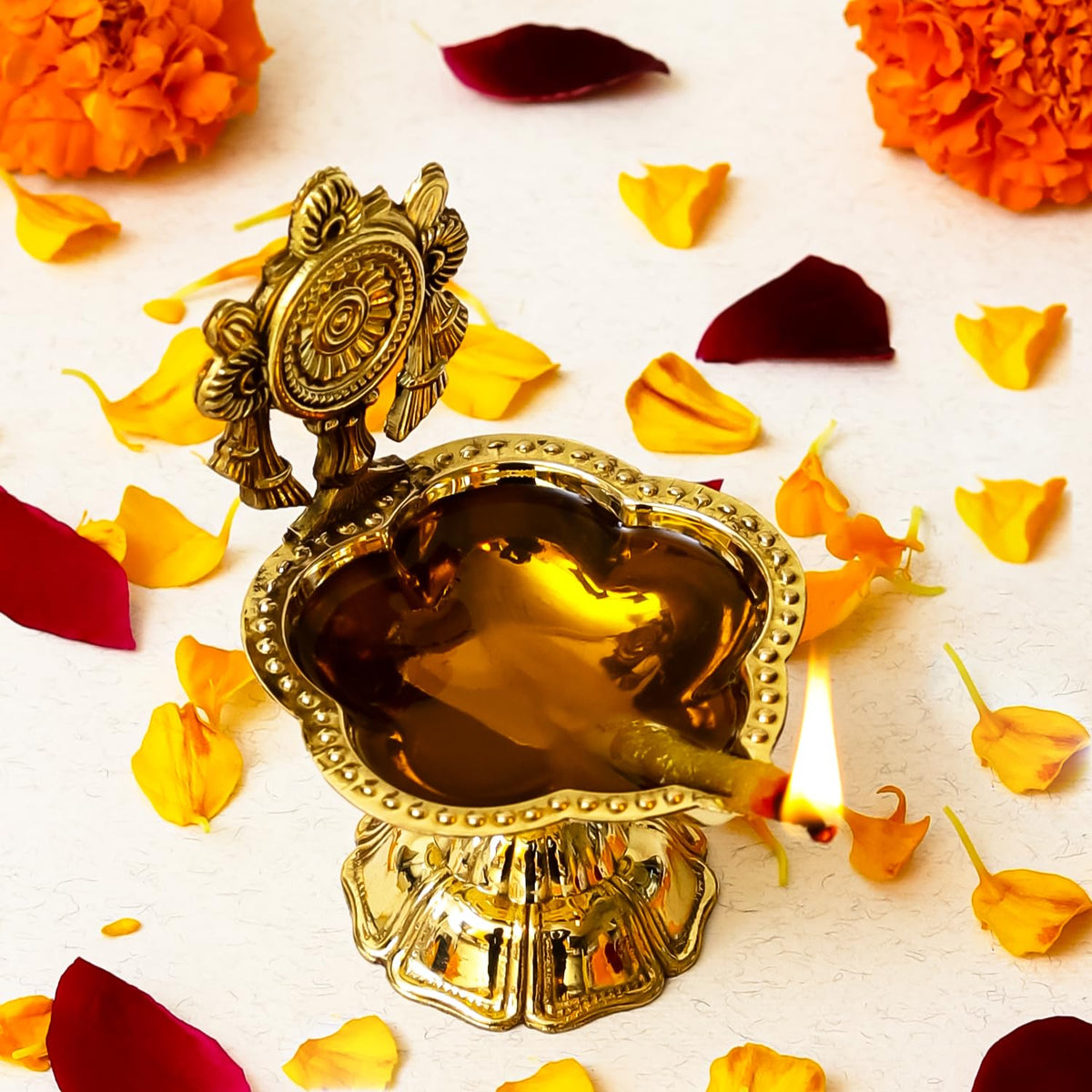 Klassic 4.5 Inch Swastik Akhand Diya with Borosilicate Glass Shade | Pure Brass Oil Lamp for Mandir, Daily Puja, Pooja Room, Diwali, Prayer, Wick Holder Festive