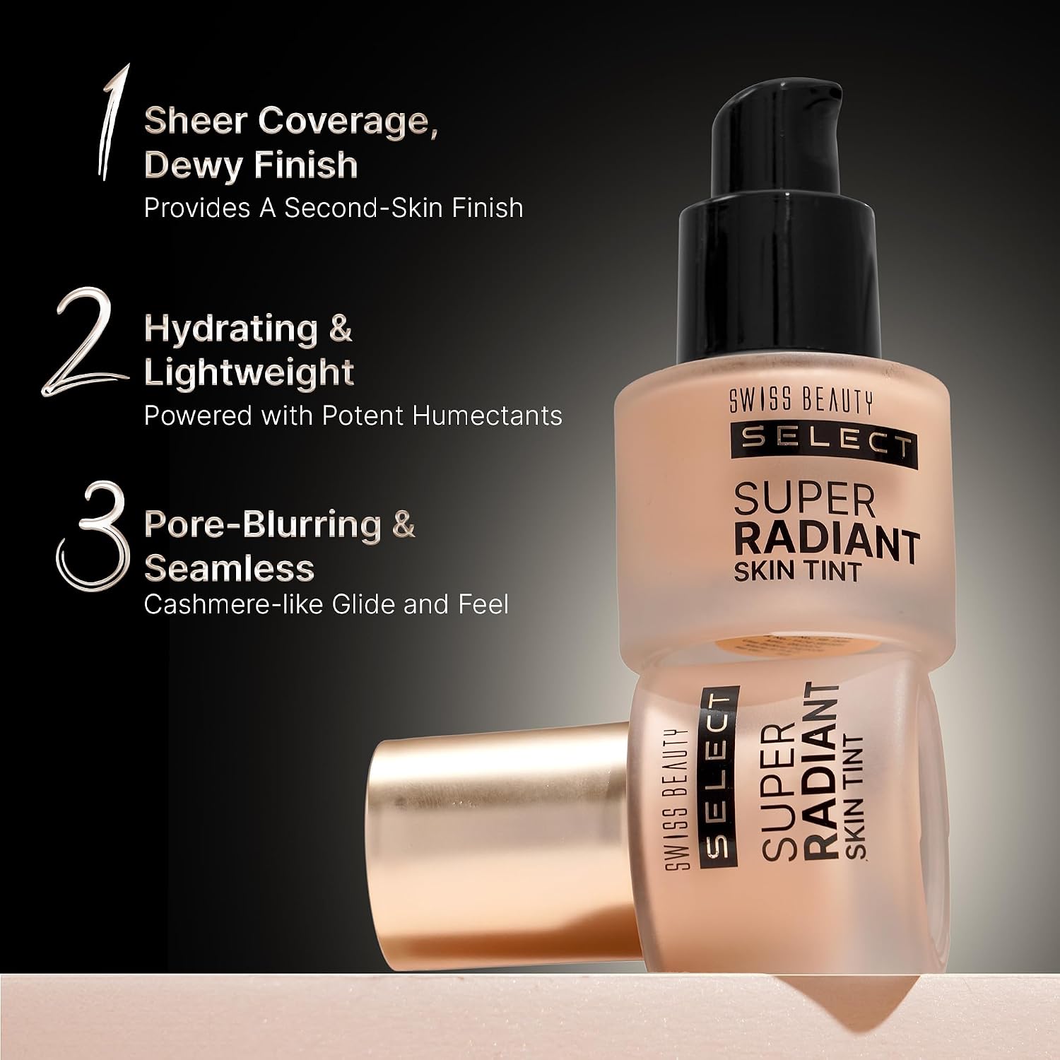 SWISS BEAUTY Select Super Radiant Hydrating Liquid Skin Tint | With Hyaluronic Acid | Provides Natural, Dewy Glow | Shade- Almond Glow, 30Gm