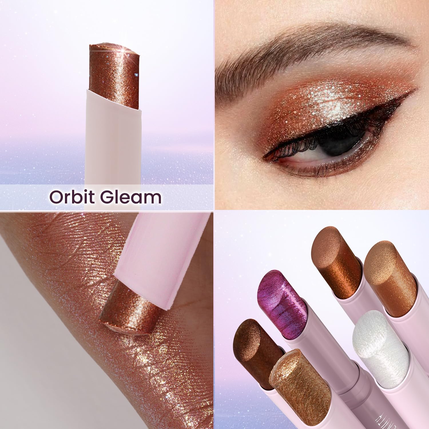 Swiss Beauty Jelly Verse Eyeshadow Glow Stick | Rich Colour Payoff | Crease-Proof | Sparkling Shine | 6 Stellar Shades | Shade- 5. Orbit Gleam, 3g