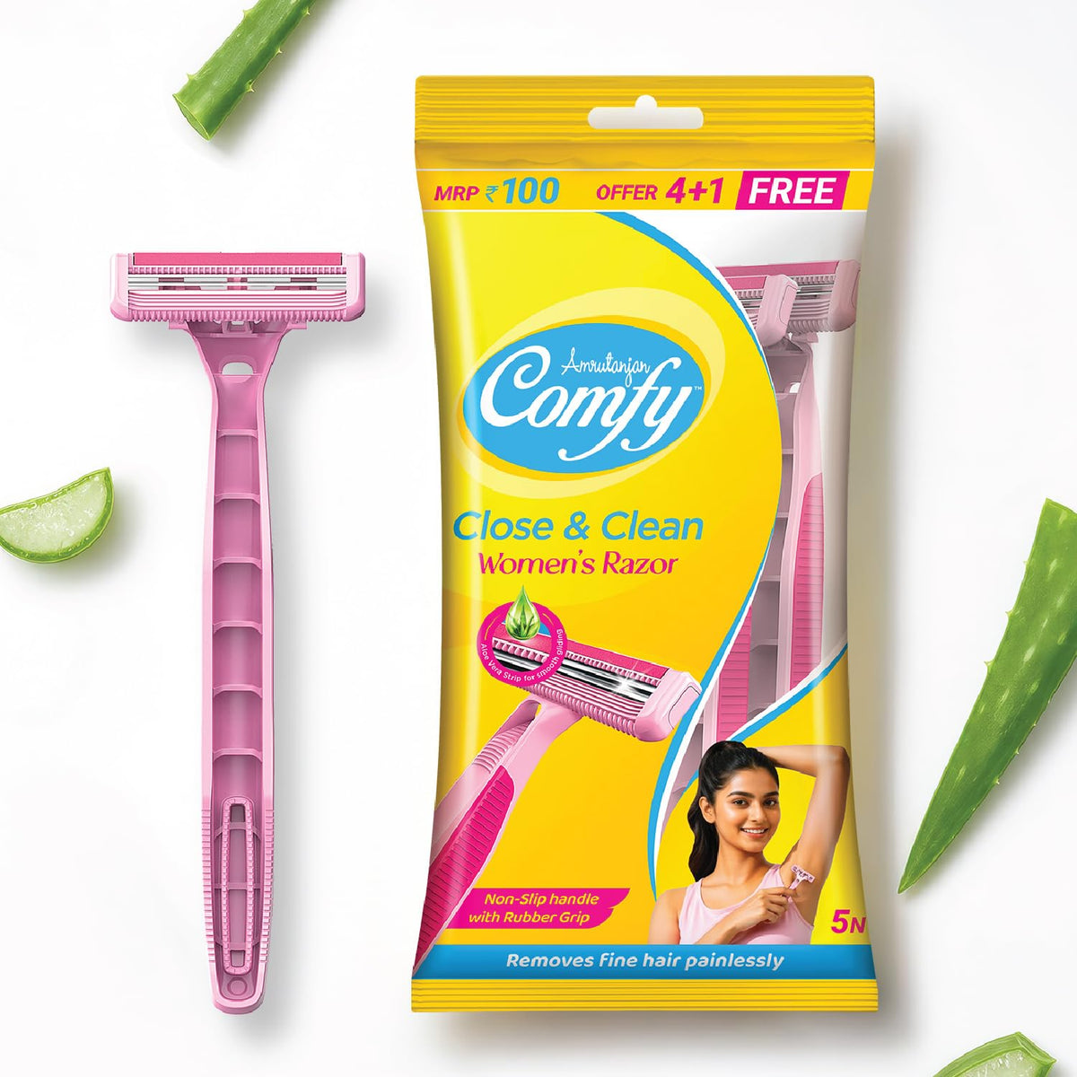 Comfy Close & Clean Women's Razor| Twin Blade| with Aloe Vera for Hydrated & Moisturized skin| Women Razor for Hair Removal| Pack of 2