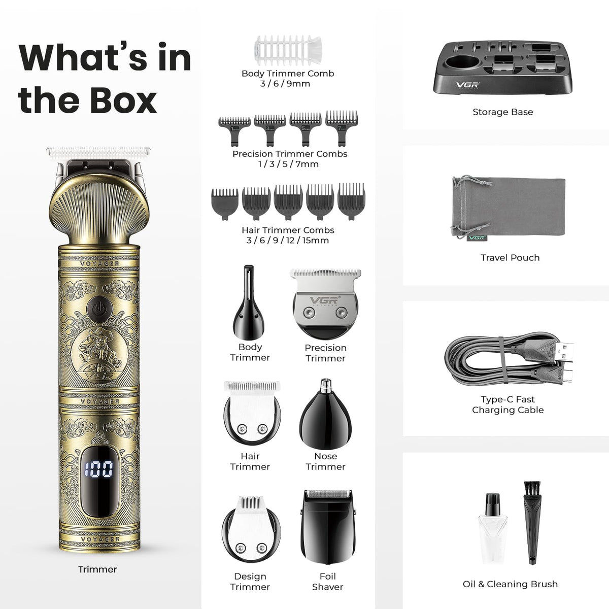 VGR V-106 Professional 6-in-1 Men’s Grooming Kit, Includes Hair Clipper, Shaver, Nose & Body Groomer, 180-Min Runtime, 1200mAh Lithium Battery, USB Fast Chargin
