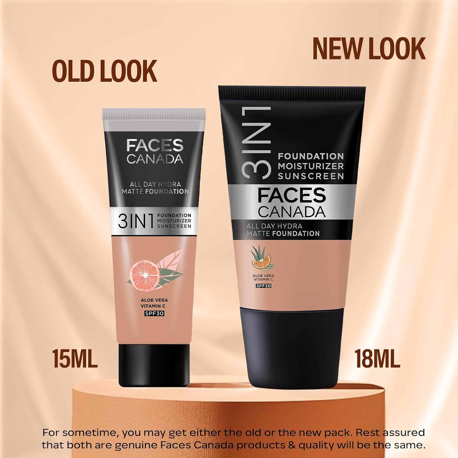 FACES CANADA All Day Hydra Matte Foundation - Mini | 3in1 Foundation + Moisturizer + SPF 30 | 24 HR Aloe Hydration & Vitamin C | 10HR Wear | Medium to High Buildable Coverage | Caramel Natural (18 ml)