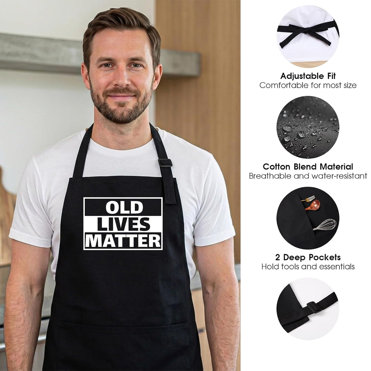 APRONPANDA Old Lives Matter Kitchen Aprons - Funny Christmas Gifts Birthday or Retirement Gifts for Mom, Dad, Grandad, Grandma - 50th 60th 70th Birthday Gifts f