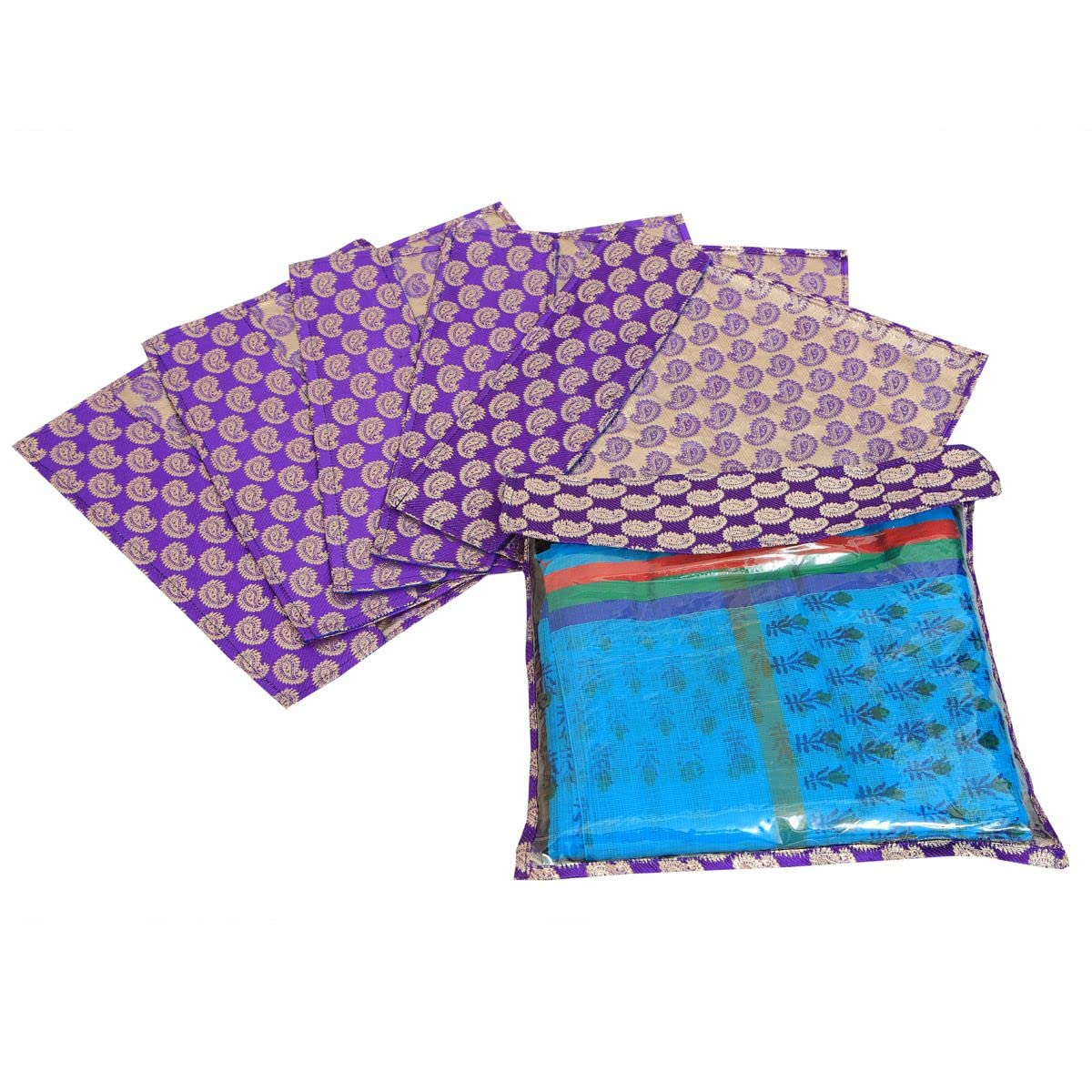 FOUNTINA Brocade Saree Cover Pack of 6 Pcs (Sky Blue)