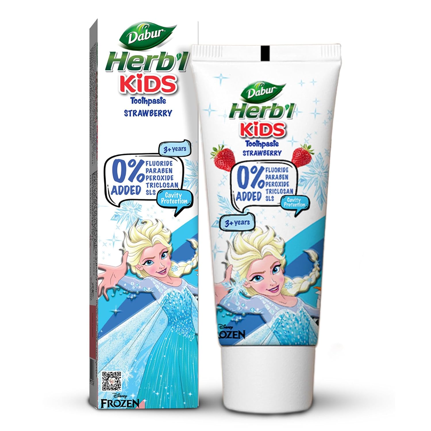 DABUR Herb'l Kids Elsa Frozen Toothpaste|3+ Years|Strawberry Flavour|80g|No added chemicals|Cavity protection|Fights germs|Strong Teeth,Healthy Gums|Natural & Safe For Kids|SLS & Flouride free