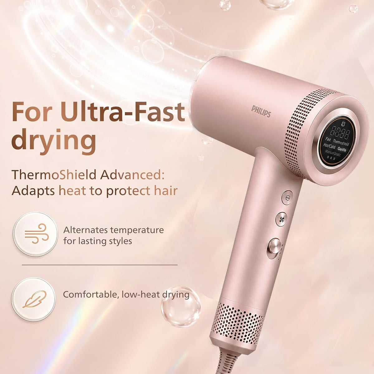 Philips Hydrating Hair Dryer | Water ions maintain 100% Hair strength | Mositure Rich Shine & Frizz Reduction | ThermoShield Sensors for customized drying | Pow