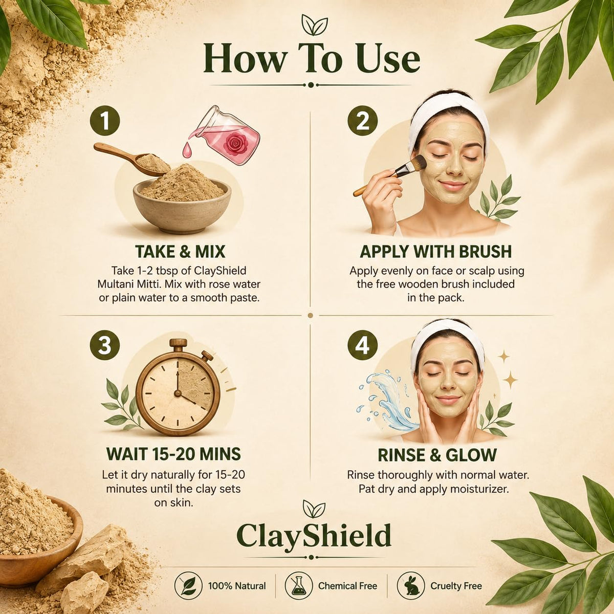 100% Pure Multani Mitti Powder 200g with Free Wooden Brush | Fuller's Earth Face Pack | Deep Cleansing, Oil Control & Natural Glow | Ayurvedic Skincare for All