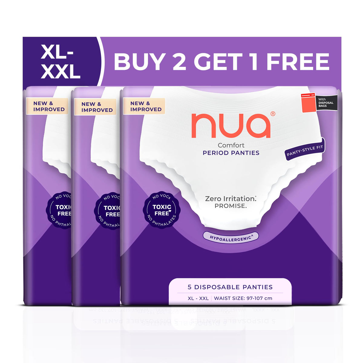 Nua 360° Comfort Period Pads (XL-XXL) | 15 Period Pads Pack of 3 | Ultra-Absorbent | Zero Irritation | 4x Comfort | For Heavy Flow | No rashes | Leakproof | Sea
