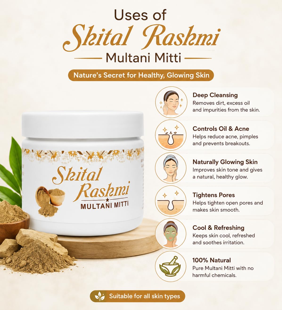 Multani Mitti Face Pack, Natural Herbal Formula
