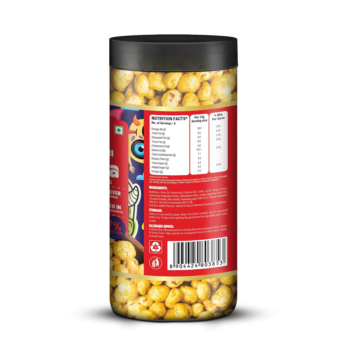 Happilo Premium Makhana Superhot Peri Peri Jar 80g | Roasted Foxnuts, Lotus Seeds | Healthy Snacks | Low Calorie, Vegan & Spicy Pack of 1