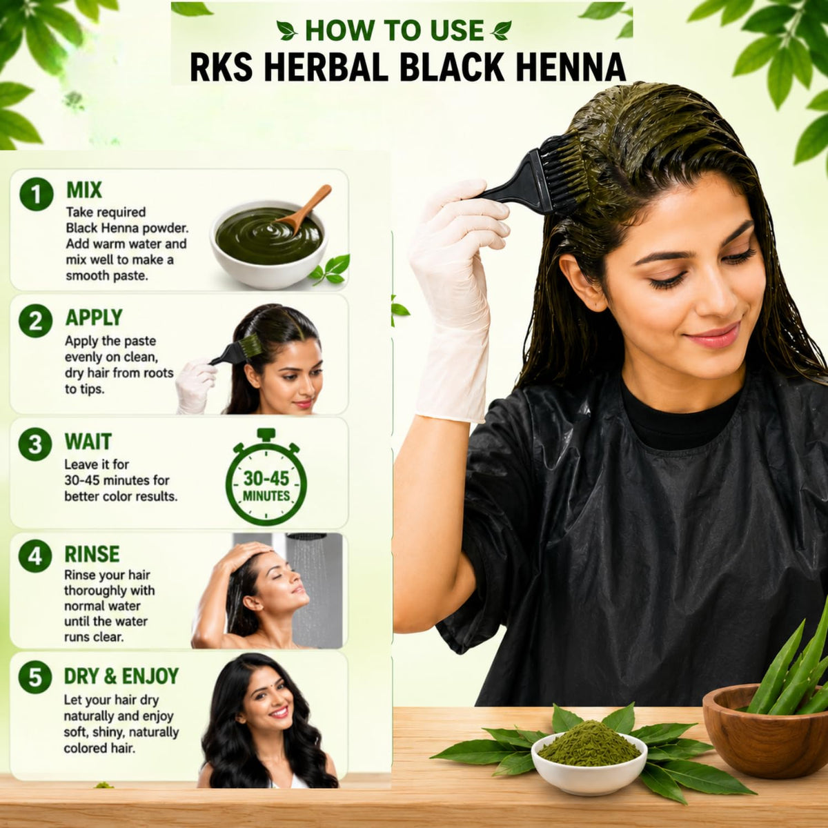 RKS Herbal Henna Mehendi for Hair Women & Men | Natural Black Hair Colour | Black Henna Powder | Herbal Hair Colour Powder | Grey Coverage | Long Lasting Color